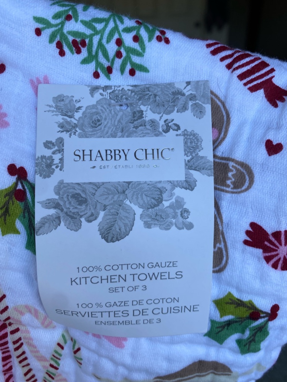 🌼 NWT Shabby Chic Holiday Gingerbread & Candy Kitchen Towel Christmas Dish Towel - Picture 3 of 7